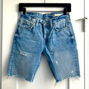ALLSAINTS slim fit distressed denim cut off shorts light/medium blue wash